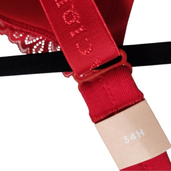 NEW Cacique Cotton Collection Boost Plunge Red Lace Bra Size 34H Sexy Glam - Picture 6 of 8